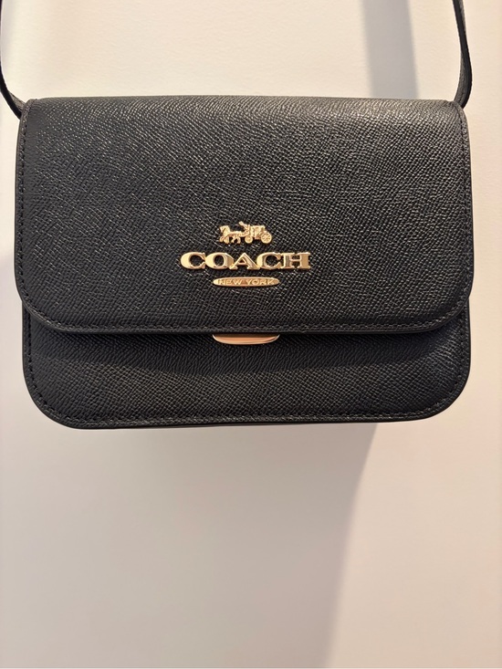 Coach Handbags - Coach Black Leather Crossbody Bag with Gold Logo